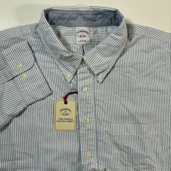NEW Brooks Brothers Friday Oxford Shirt 2XL Blue White Striped Button Down